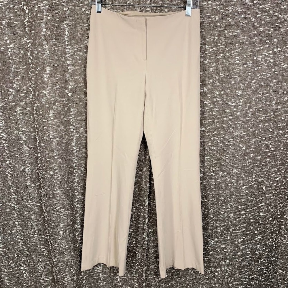 Cache Beige Flare Leg Dress Pants Draped Fabric Preppy Minimalist Size 4